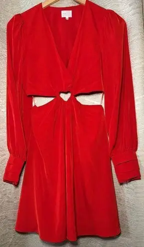 Dee Elly  Womens V-Neck Long Sleeve Heart Cut Out Red Mini Dress Size Small