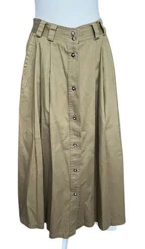 Karen Scott Vintage 100% Cotton Green Maxi Skirt Button-Front 26 Waist