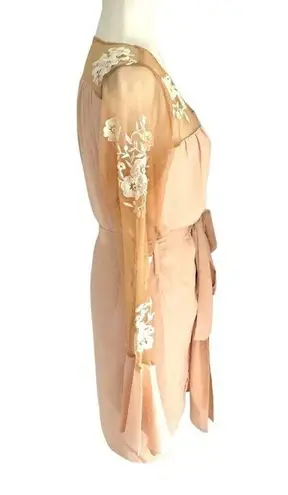 Robed with Love Pink Hildy Robe Short Tie Belt Satin Floral Sheer Size Medium M