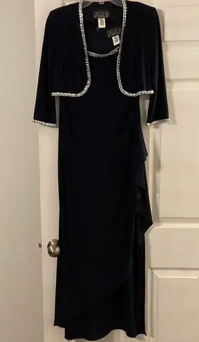 Alex Evenings ALEX Evening Dress size 6 length 53” bust 32” navy blue color all bids attached