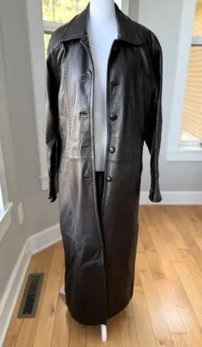 Vintage Studio Works Chocolate Brown Ankle Length Leather Trench Coat Size Small