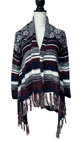 Hooked Up Flyaway Cardigan Small Indigo Red Striped Tassels Knit Long Sleeve M Size M