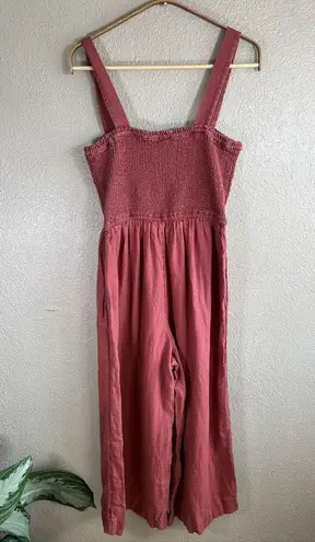 J.Crew Linen Smocked Jumpsuit Square Neck Chimney Brick Red Medium