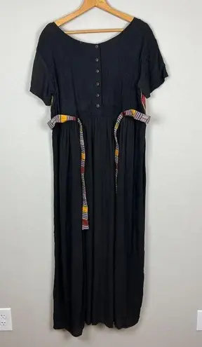 The Planet Maxi Dress Large Black Multicolor Nepal Gauze Peasant Hippie Boho New
