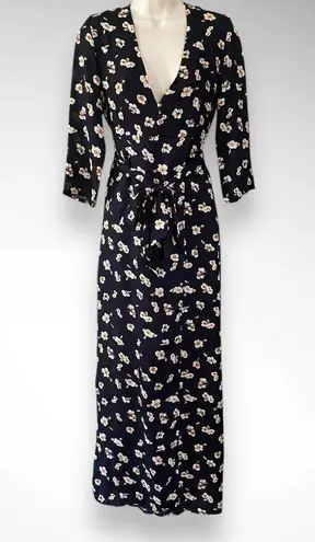 Goldie Women's Long Sleeve V-Neck Navy Floral Maxi Dress Size Small | EUC