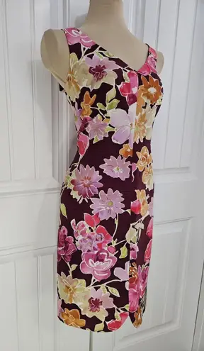 David Meister NWT Silk Floral Sheath Dress V-neck Sz 6 Made In The USA