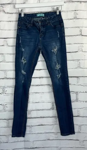 Wax Jean “Butt, I Love You” Distressed Skinny Jeans Dark Wash Women’s 3 Low Rise