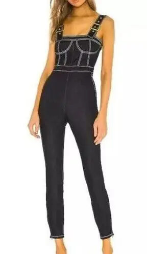 We Wore What New Revolve Corset Overalls Stretch Denim Dark Wash Medium MSRP $198
