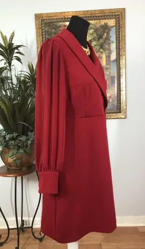 Shelby & Palmer Shelby Palmer Women Wrap Dress Red Long Sleeve Suplice Shawl Collared Sz 6 Boho