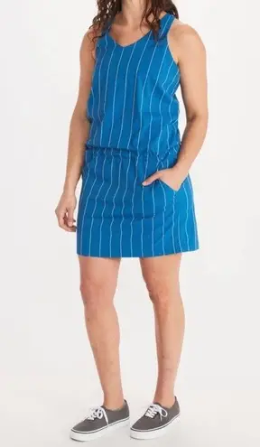 Marmot NWT Women’s Gretchen Dress Pockets Blue White Stripes Size Medium