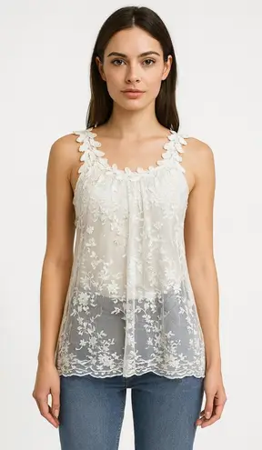 G Collection Womens Beige Lace Crochet Tunic Coverup Boho Sheer Y2k Blouse L White Size L