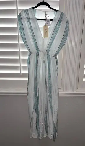 Elan  Green Metallic Stripe Caftan Coverup Size XS