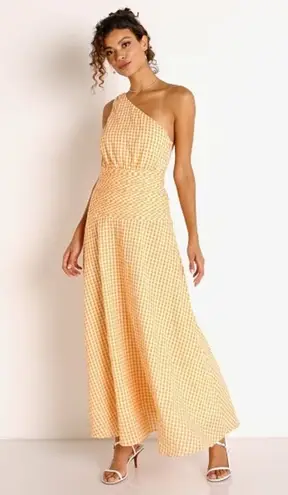 NWOT Peony One Shoulder Gingham Orange & White Midi Dress Mandarin Sz L Size L