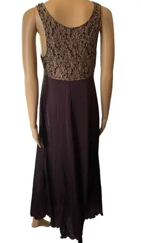 Shadowline Vintage 80s Brown Damask Witchy Romantic Lingerie Maxi Slip Dress Size M