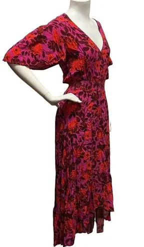 Abel the label  Dress Small High Low Maxi Purple Red Floral Short Sleeve Swing