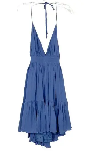 Windsor  Blue Tiered Ruffle Backless Halter Dress Sz S