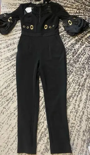 Self Portrait SELF-PORTRAIT Black Lace Halter Jumpsuit size US 6 - Image 2