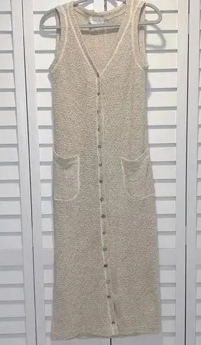 Johnny Was neutral crochet button up duster cardigan pockets linen cotton blend
