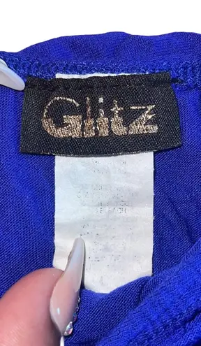 Glitz Ruffled Off The Shoulder Blue Bodysuit Large