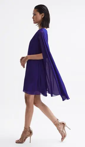Reiss FLEUR SHEER CAPE SLEEVE MINI DRESS IN PURPLE, US 4, $330
