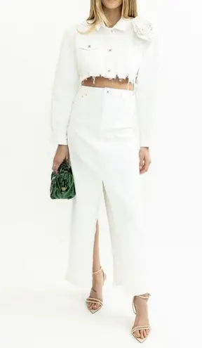 Torn By Ronny Kobo Ezra Denim Midi Skirt White Womens Size 2