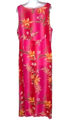 Silks by I.S.C. Silk Sleeveless V Neck Tropical Print Lined Maxi Dress Size XL Pink