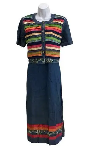 Vintage Country Wear Casuals Denim Dress Set Blue