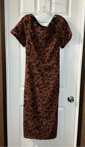 Zapelle Brown/Black Animal Print Short Sleeve Aline Midi Dress size 1X