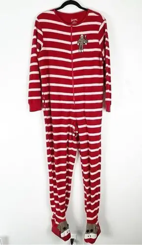 Nick & Nora Red Striped Front Zipper Foot Enclosure Long Sleeves Pajamas Small