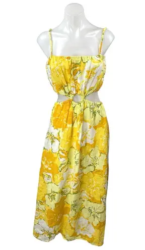 Faithfull the Brand El Rio 100% Linen Yellow Floral Cutout A Line Maxi Dress 6