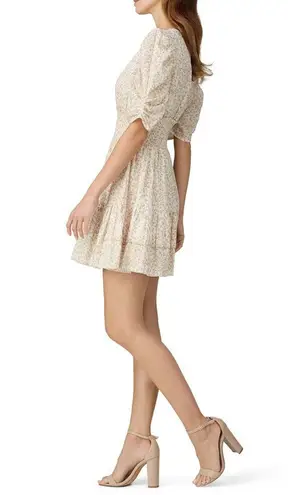 Cleobella Sadie Mini Dress Puffy Sleeves V-Neck Ditzy Floral Print All Over sz M