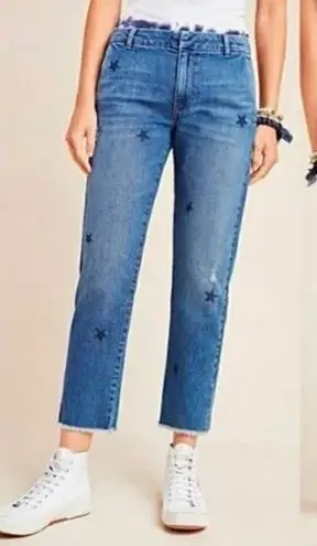 Sundry Soleil Star Print Stamped Raw Hem Distressed Cropped Ankle Jeans Size 27