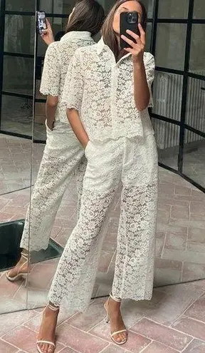 ZARA  NWT white lace crop pants