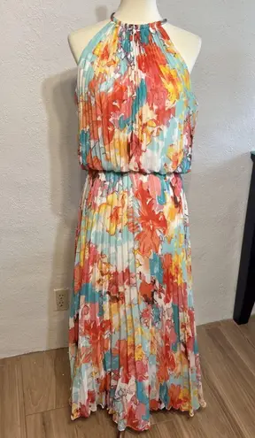 MSK Floral Print Pleated Sleeveless Midi Dress Size 14 Size 14P
