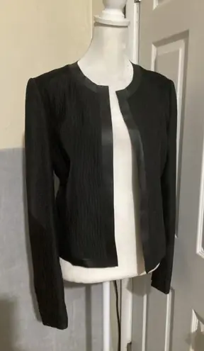 Elie Tahari Black Textured Collarless Open Front Jacket Blazer