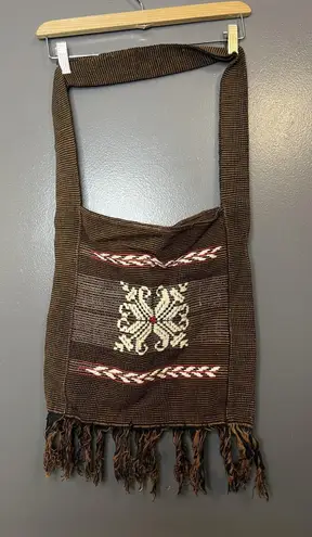 Handmade Woven Shoulder Bag Womens One Size Brown Boho Fringe Crossbody Tribal
