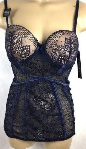 Tahari Blue Padded Sheer Camisole Lace Bra Corset Top 34B NEW
