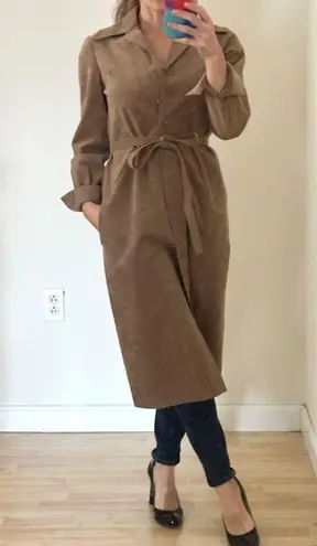 Vintage 70s Faux Suede Button Front Belted Jacket/Dress Sz S/M Tan