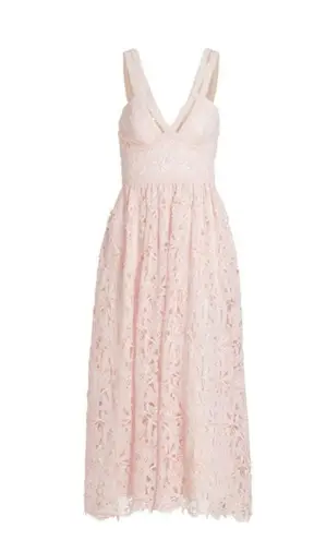 Monique Lhuillier ML Lace Halter Midi Dress in Rose Quartz NWT, Size 10