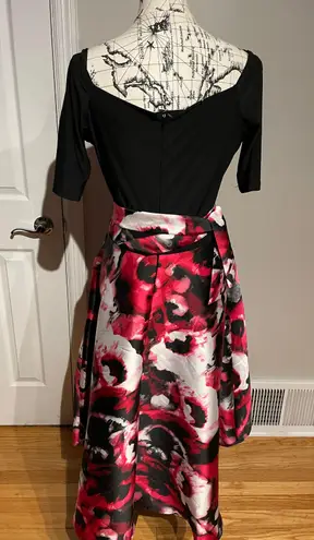 Olivia Miller Olivia Matthews Off Shoulder Marble Water Floral Print Asymmetric A-line Belt Formal Evening