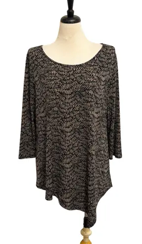 Clara Sun Woo Black Brown Round Neck 3/4 Sleeve Asymmetrical Hem A Line Tunic XL