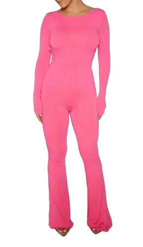 Naked Wardrobe Flare Onesie Jumper Playsuit Pink Women's Jumpsuit Snatch XS NEW