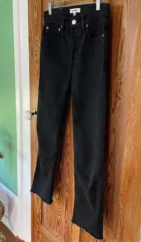 RE/DONE 70s High Rise Stove Pipe Black Jeans Washed Noir Denim Button Fly Sz 26