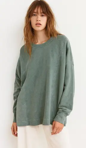 Jane + Delancey 1X Waffle Knit Long Sleeve Sweatshirt Green Washed Oversized Top
