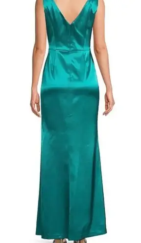 Eliza J NWT  Stretch Satin Boat Neck Sleeveless Cascading Ruffle Side Slit Gown 8