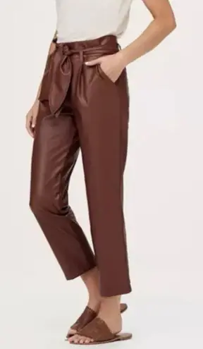 David Lerner New York brown faux leather tie waist tapered pant 6
