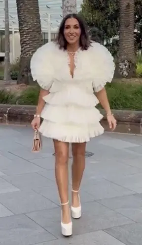 ACLER Spenmoss Pleated Ruffle Minidress in Ivory Size US 4 White