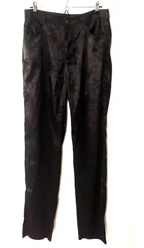 LIONESS NEW  St Germain Pants Satin Black Floral High Rise Straight Leg Medium