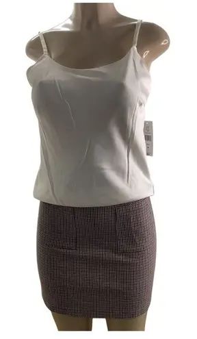 JM Studio Size Medium Ivory Camisole & Chocolate Plaid Skirt W/Pockets. New Brown