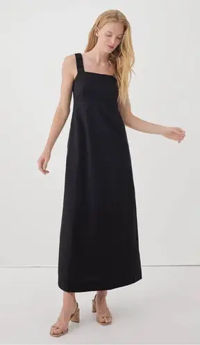 Pact Canopy Linen Blend Tank Midi Dress Smocked Breathable Organic Black Small S